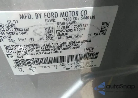 2011 Lincoln Mkx from USA, damaged, VIN 2LMDJ6JKXBBJ14865